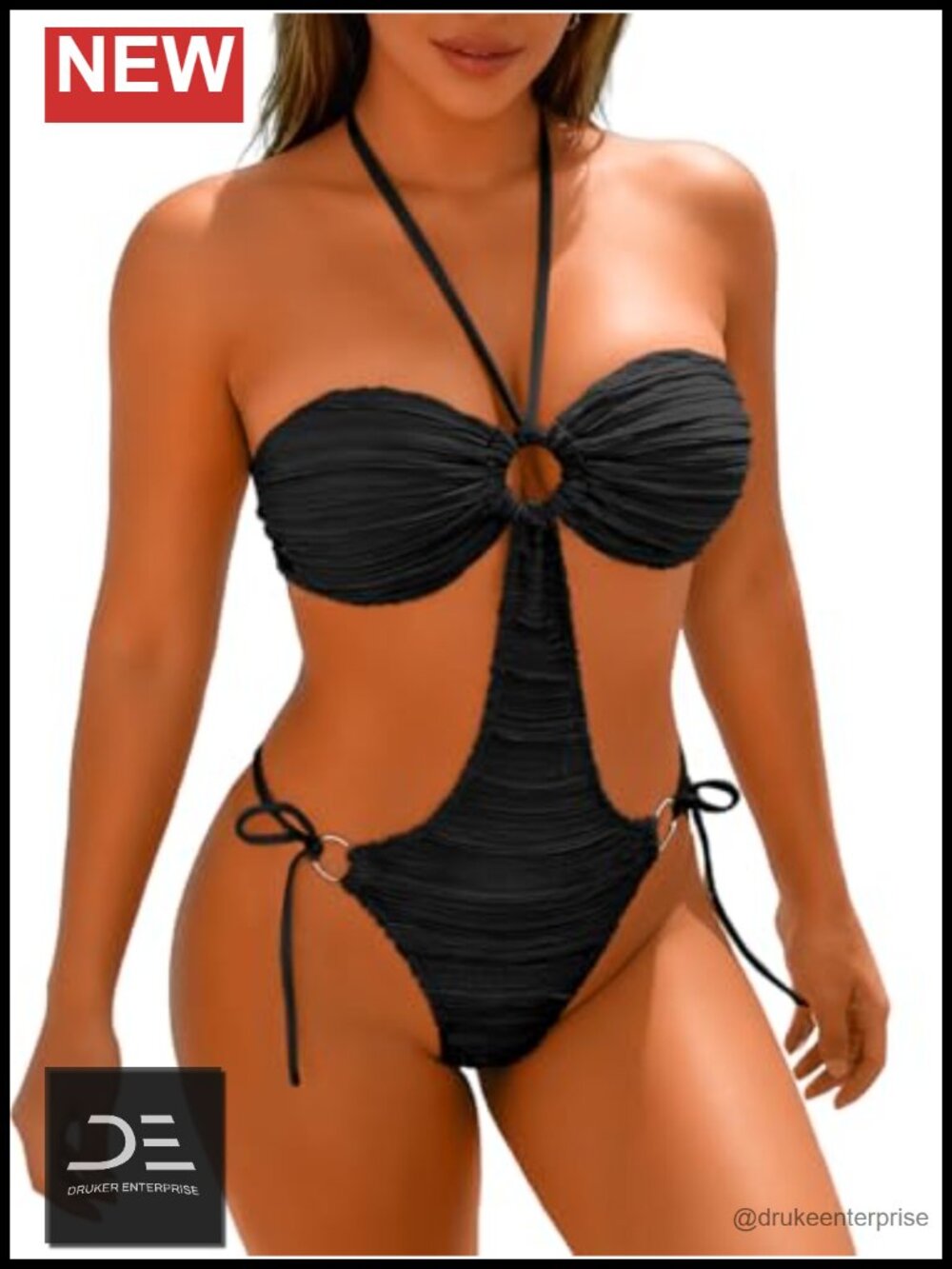 Textured Halter Bandeau Strapless High Cut Cheeky Monokini One Piece Swimsuit